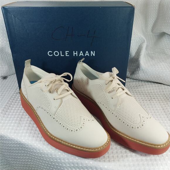 NIB! COLE HAAN! OG PLATFORM WINGTIPS,  CREAM GENUINE LEATHER, RED SOLE! 11B main image 12